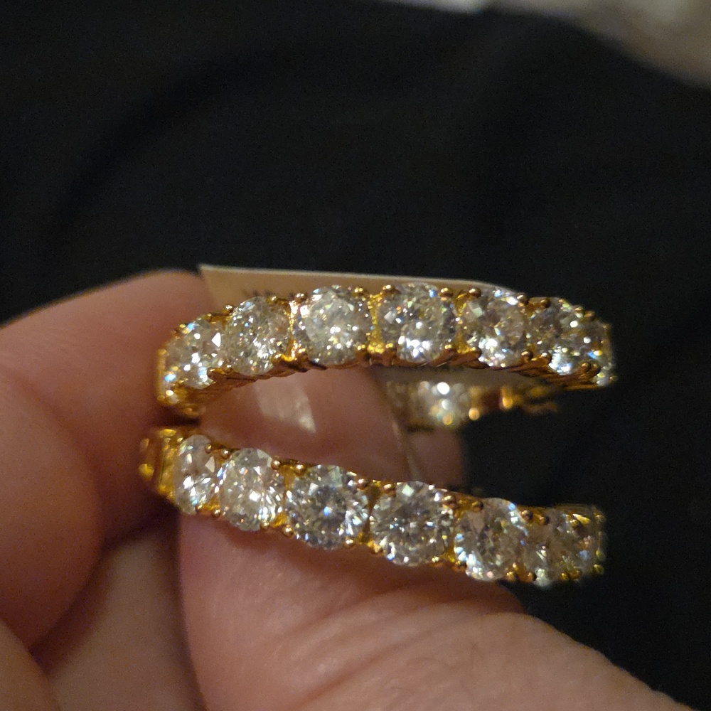 White Moissanite hoop earrings in 18k gold over sterling silver. NEW. - Picture 2 of 8